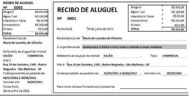 Recibo De Aluguel Comercial Modelo Online Doc Simples 0167