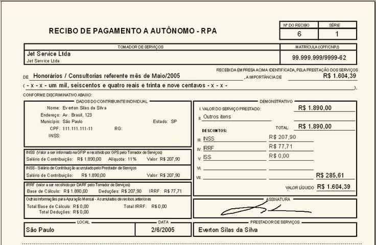 Recibo De Pagamento Autônomo Modelos Excel Doc 1537
